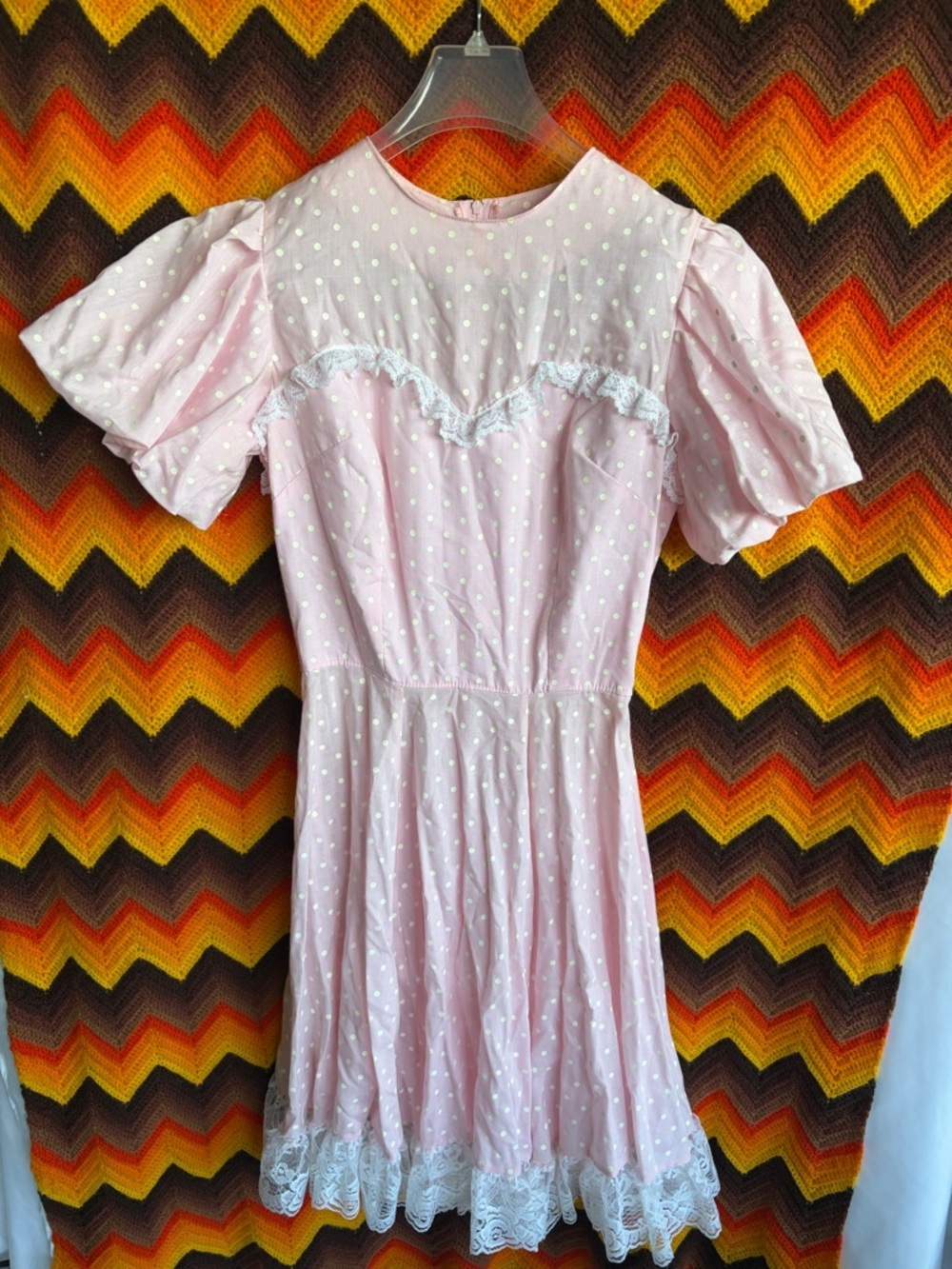 Kate Schorer Originals | Vintage Pink White Polka dot Western Square Dance, 38”L